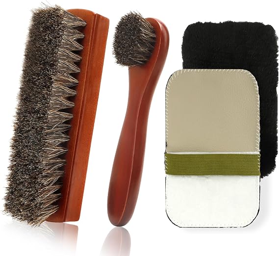 Shoe Brush, 2Pcs Shoe Cleaning Brush, Horsehair Shoe Brush, Shoe Brushes for Cleaning, Shoe Polish Brush, Boot Brush for Leather, Horse Hair Brush for Care Leather Shoes Clean Dauber Applicators