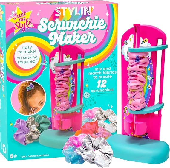 Just My Style D.I.Y. Scrunchie Maker by Horizon Group USA, Design Your Own Colorful Satin Scrunchies Hair Bands, Easy-to-Use Tool & Gemstones Included