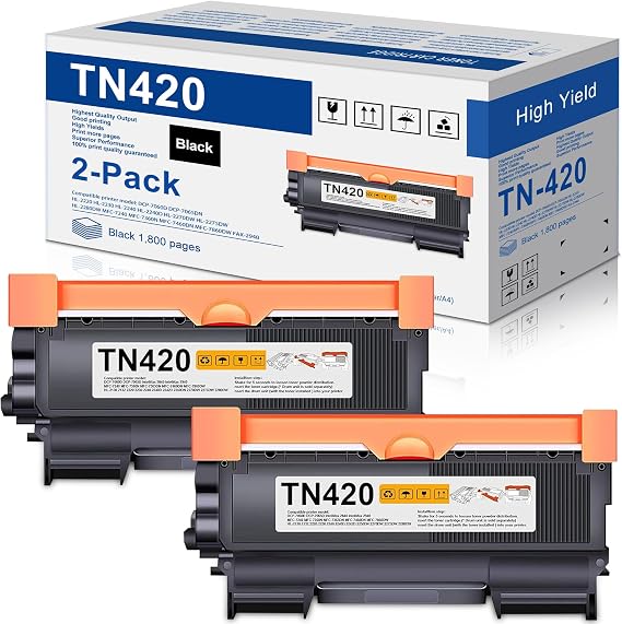 TN420 Black Toner Cartridge 2-Pack Replacement for Brother TN 420 TN-420