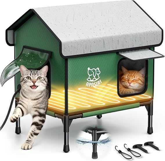 Heated Outdoor Cat House for Winter: Indestructible Insulated Cat House with Heating Pad