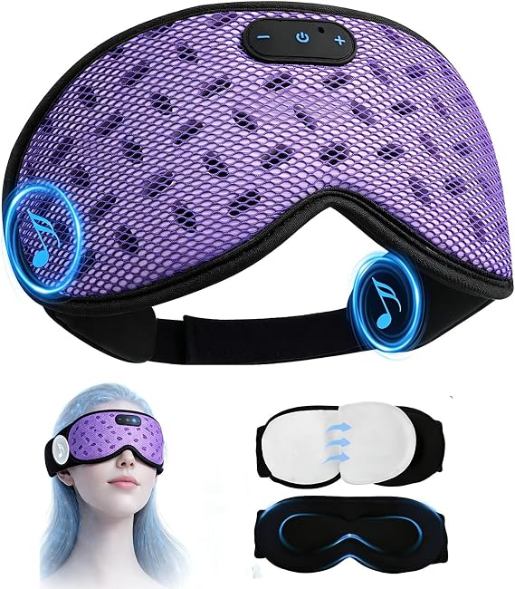 Sleep Mask Headphones with Bluetooth 5.4, LC-dolida Wireless Music Eye Mask for Sleeping Headphones Detachable 3D Eye Cups Cooling Breathable Bluetooth Eye Mask for Side Sleepers(Purple)