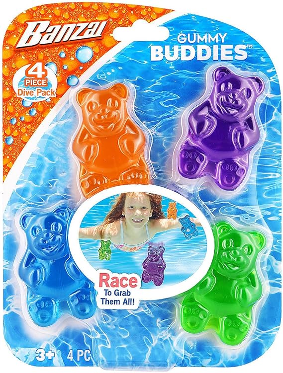 Fun Express 1 1/2" x 2 1/2" Gummy Buddies Candy Bear Water Dive Toys - 4 Pieces
