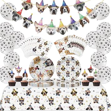 Dog Birthday Party Supplies Serves 20, Puppy Party Decorations Dog Party Plates Banner Napkins Paws Balloons Table Cover and Cake Topper for Doggy Kids Dog Party Decorations