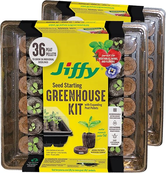 Jiffy Seed Starting Tray Kit - 36 Cell Germination Tray, Portable - 2 Pack, 72 Pellet
