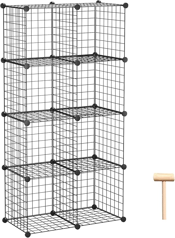 C&AHOME Wire Cube Storage, 8-Cube Organizer Metal C Grids Storage, Storage Bins Shelving, Modular Book Shelf, DIY Closet Cabinet Ideal for Living Room, Home, Office 24.8" L x 12.4" W x 48.4" H Black