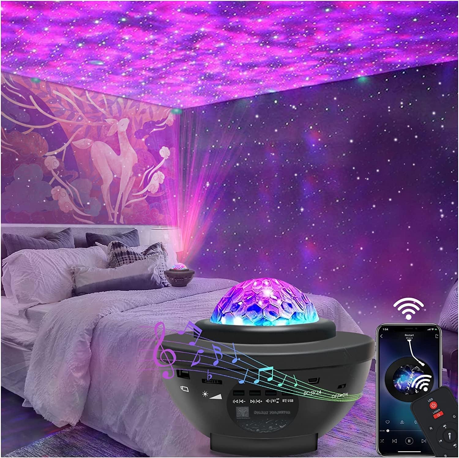 ROBEVE Projector Night Light Bluetooth Speaker Bluetooth Laser Illuminated Sound Sensitive Speaker Night Light Disco Lamp Party Lamp