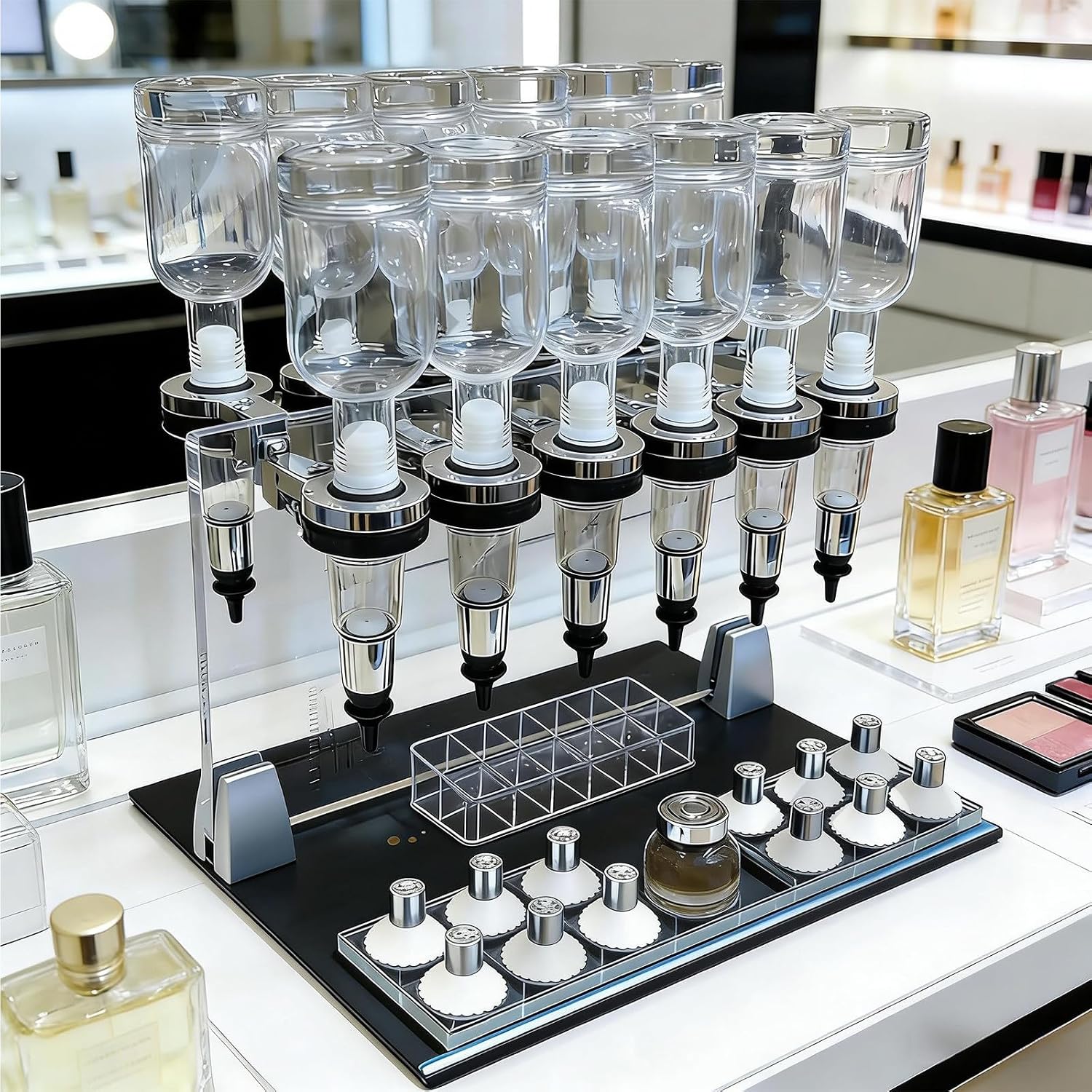 Manual Perfume Dispenser Kit with Liquid Filling Machine,Pumps,And Testing Cups,Manual Perfume Dispenser Set with Tester Bottles,Desktop Liquid Filler 6heads (12heads)