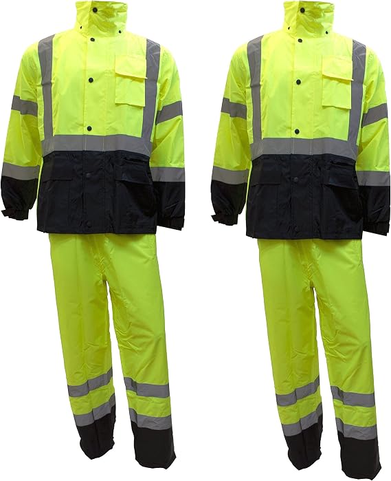 Class 3 Rain suit, Jacket, Pants High Visibility Reflective Black Bottom RW-CLA3-LM11 PARENT