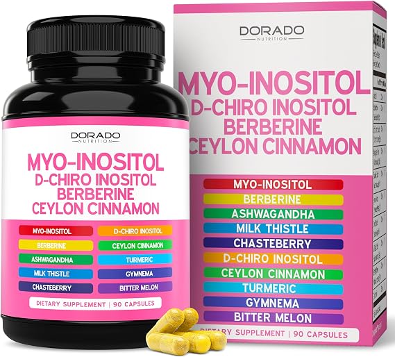 Myo-Inositol & D-Chiro Inositol Supplement For Women (90 Capsules, 40:1 Ratio Myo Inositol) Hormone Balance for Women - 10 in 1 Formula - Third Party Tested, Vegan Safe & USA Made - (90 Count)