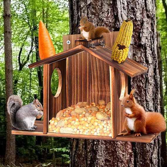 Okydoky Squirrel Feeder, Squirrel Feeders for Outside, Durable Wooden Chipmunk Feeder Nuts Bar for Corn, Peanuts, Sunflower Seeds NO.SSWSQ01