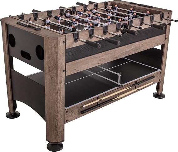 Triumph 56" 4-in-1 Swivel Multi-Game Table - Air Hockey, Billiards, Foosball, Ping Pong - Rustic Wood Grain Finish