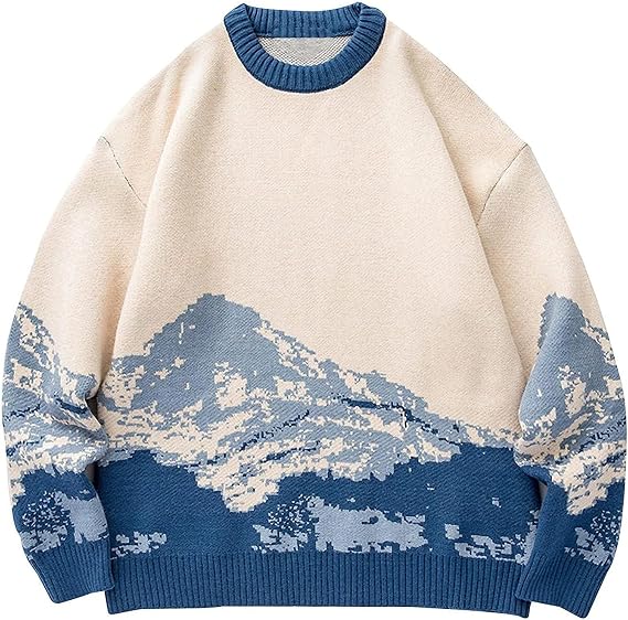 Yimoon Men Oversized Sweater Graphic Cable Knit Jumper Cute Unisex Crewneck Pullover