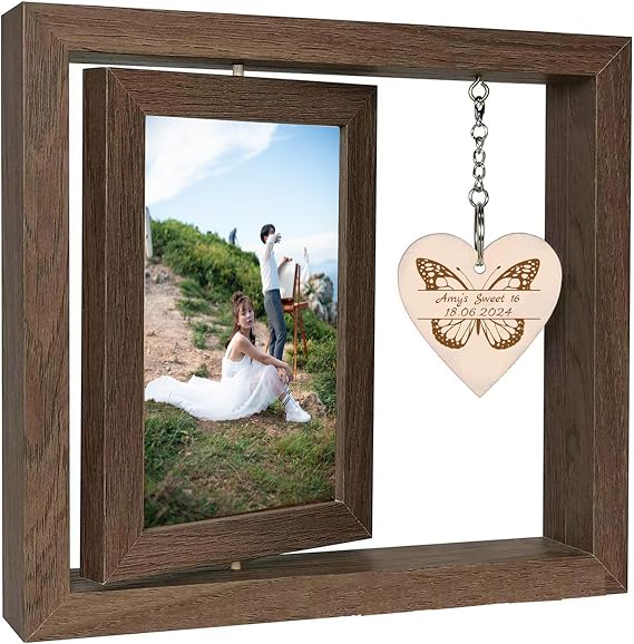 GZLDGIFTS 1PC Personalized Custom Wood Rotating Picture Photo Frame Mothers Birthday Wedding Day Engraving Design Gifts for Women Grandma Father Girlfriend Customizable Remembrance Christmas Idea