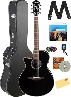 Ibanez AEG50L Left-Handed Acoustic-Electric Guitar - Black High Gloss Bundle with Case, Tuner, Strap, DAddario Strings, Picks, Austin Bazaar Instructional DVD, and Polishing Cloth