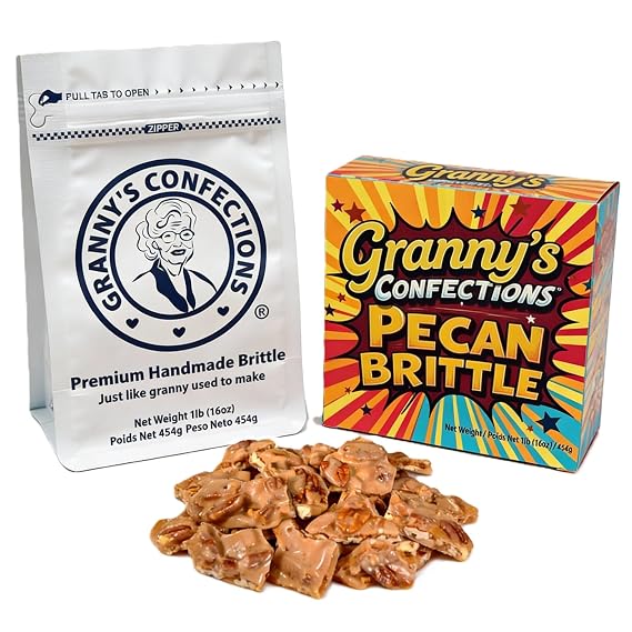 Granny's Confections Southern Pecan Brittle Candy. Premium 1Lb Bag (454g)