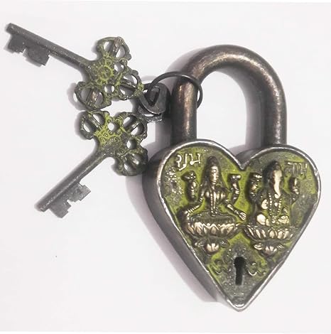 Heart-Shape Padlock with 2 Skeleton Keys Fully Functional with 2 Keys - Gym Lock, Combination Locks for Gates, Toolbox, Luggage, Cabinet, Bicycle, School, Home, Office, Travel (Ganesha-Laxmi)