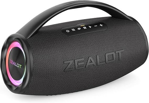 ZEALOT Bluetooth Speaker Wireless with Lights, 80W RMS (100W Peak) Loud Booming Bass, USB/3.5mm AUX/TF Card Input, IPX6 Waterproof, 24H Playtime, TWS, Portable Speaker for Outdoor Party Beach Home