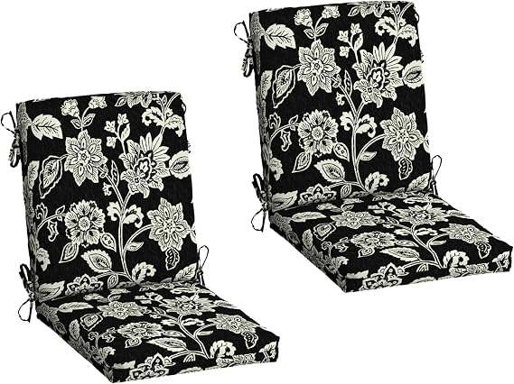 Arden 2-Pack Patio Dining Outdoor Chair Cushions, 20x44, Rain-Proof Seat Pad, Fade-Resistant Outdoor Cushion Ashland Black Jacobean | Rain-Proof Seat Pad, Fade-Resistant, Mold and Mildew Resistant