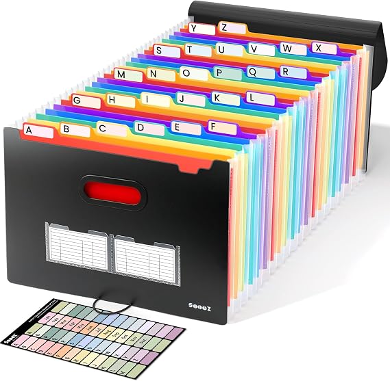Sooez Accordion File Organizer, 26-Pocket Expanding File Folder Letter Size