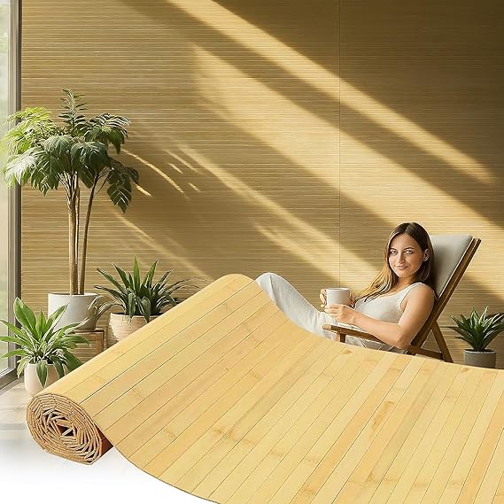 Bamboo Wall Panels for Interior Wall Decor: Natural Flexible Pole Wrap Decorative Wall Panel, Wainscoting Wall Cladding Paneling for Living Room,Bedroom,Office,Ceiling,Kitchen 2.3ft X 8ft