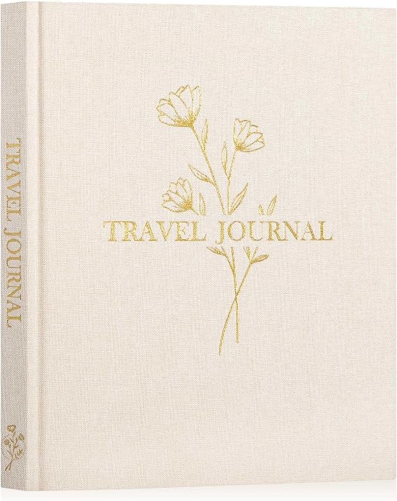 Lanpn Travel Photo Journal Notebook for Women Men, Linen Travel Log Diary Scrapbook Memory Book with Prompts, Anniversary Journals Traveling Gifts (Beige, 110 Pages)