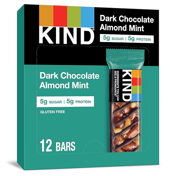 KIND Nut Bars, Dark Chocolate Mint, Healthy Snacks, Gluten Free, Low Sugar, 5g Protein, 12 Count