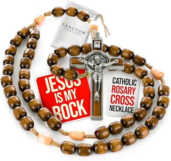 Genuine Made in Italy Blessed by Pope Francis Rosary Necklace rosary for car rearview mirror rosarios catolicos para hombre Medal Cross Saint Benedict Patron Saint of Students, Christian Values Honor