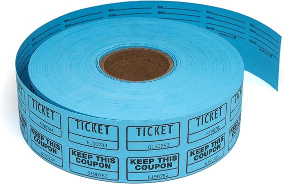 Huron Double Raffle Ticket Rolls for Drawings, Raffles, and Events; Blue, Case of 4 Rolls (2000 Tickets per Roll)