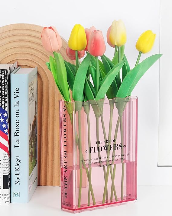 Book-Shaped Flower Vase, Book Lovers Gifts, Pink Vases for Wedding Decor | Aesthetic Room Centerpieces,Must-Have for Home, Bookshelf, Bedroom, Office Decor for Women, Teacher Gift - Like Mothers Day