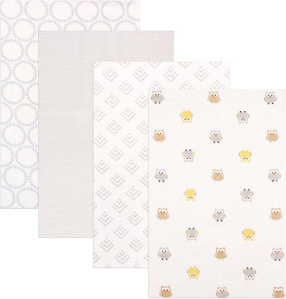 Luvable Friends "Owls Aplenty" 4-Pack Receiving Blankets - gray/white, one size