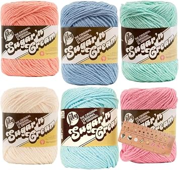 Variety Assortment Lily Sugar n Cream Yarn 100% Cotton Worsted #4 Weight with Needle Gauge Mix 241