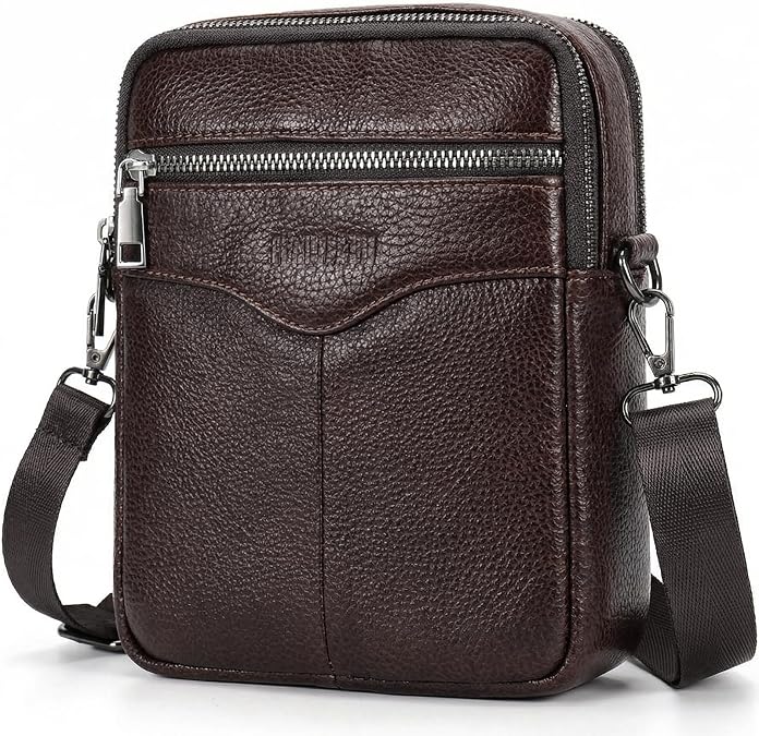 Leathario Men's Crossbody Shoulder Bag, Vegan Leather Small Messenger Satchel for Work Business Travel, Black Side Purse