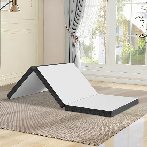 3 inch Tri-Fold Twin Folding Mattress - Luxurious Memory Foam Mattress, Tandem Bedspread, Perfect for College Dorms and Compact Spaces - Unfold Relaxation Anywhere (3 in, Twin)