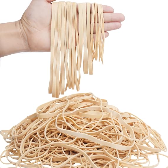 AOUOU Rubber Bands Assorted Sizes Net Weight 190grams Beige Elastic Bands Tactical Rubber Band for Office Supplies,120x1.5mm,150x6mm,180x3mm,200x5mm