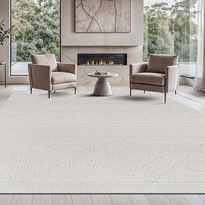 Beverly Rug Micro Loop Large Area Rug White 10x14 Modern Luxury Boho Geometric Durable Indoor Area Rugs for Living Dining Room Office Stain Resistant Non Shedding Casual Indoor Carpet White 10 x 14