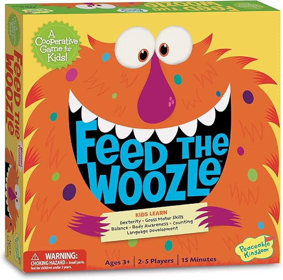 Peaceable Kingdom Feed the Woozle Cooperative Game for 2 to 5 Kids Ages 3+ Learn Social Skills While Completing Physical Challenges