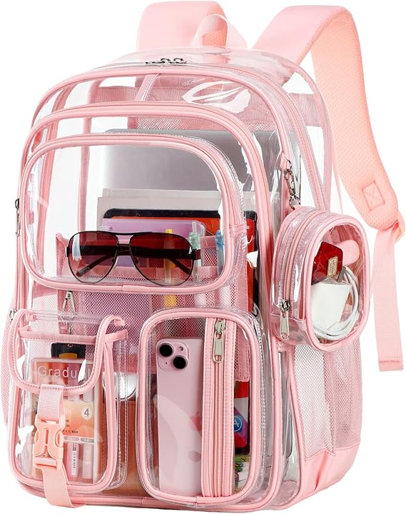 Clear Backpack for School,18 Inch Heavy Duty Bookbag Durable See Through PVC Transparent Backpack