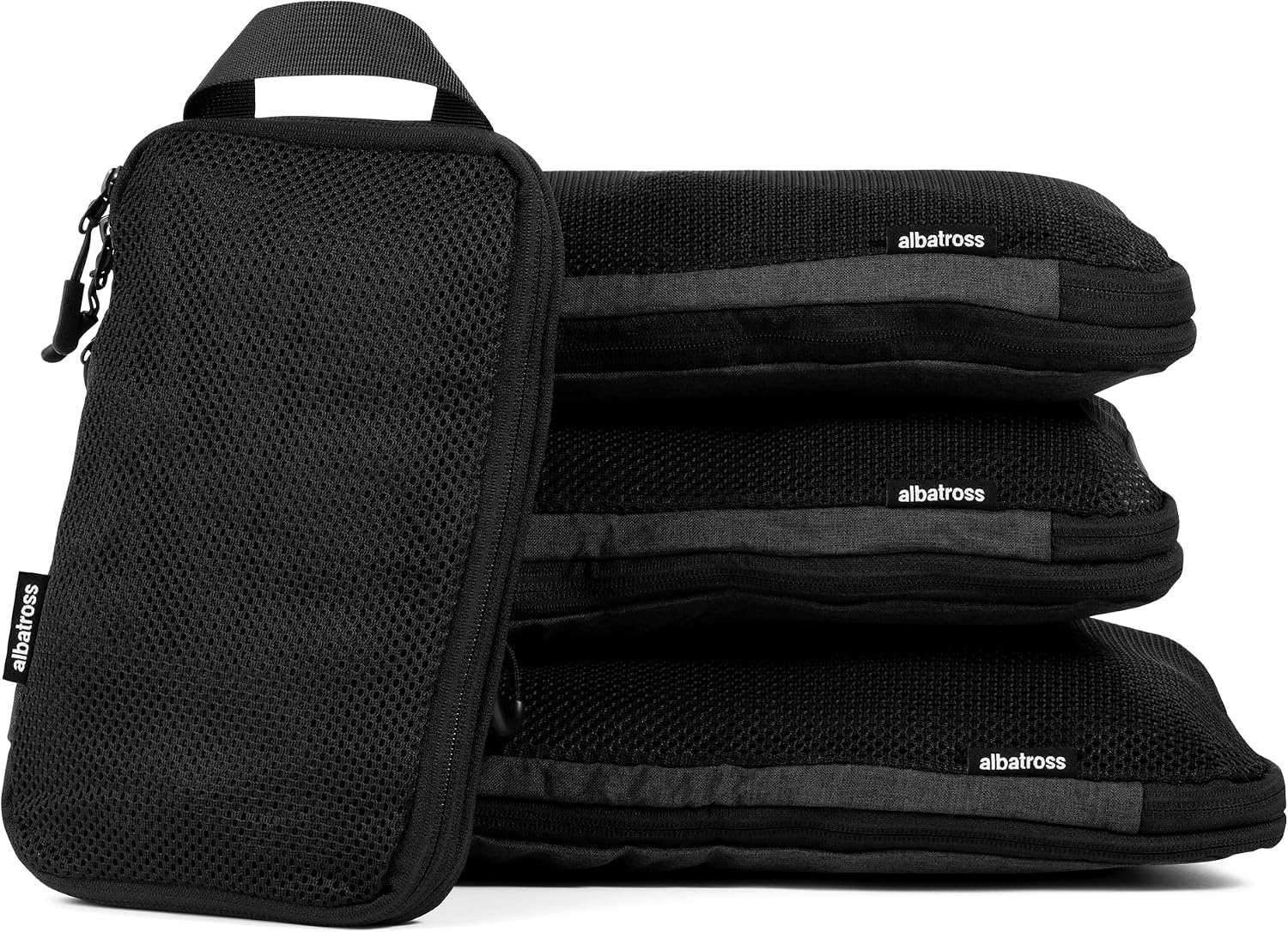 Albatross Compression Packing Cubes | Packing Cubes for Suitcases and Backpacks | Made from Recycled Fabric Compression Set of 4 - Black
