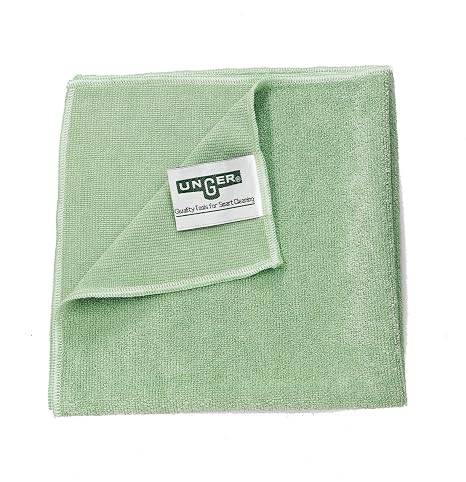Unger Commercial Microfiber Cleaning Cloth, 10 Pack - MicroWipe 4000 Heavy Duty, 16" x 15", Green - Streak-Free, Multi-Surface Cleaning - MF400