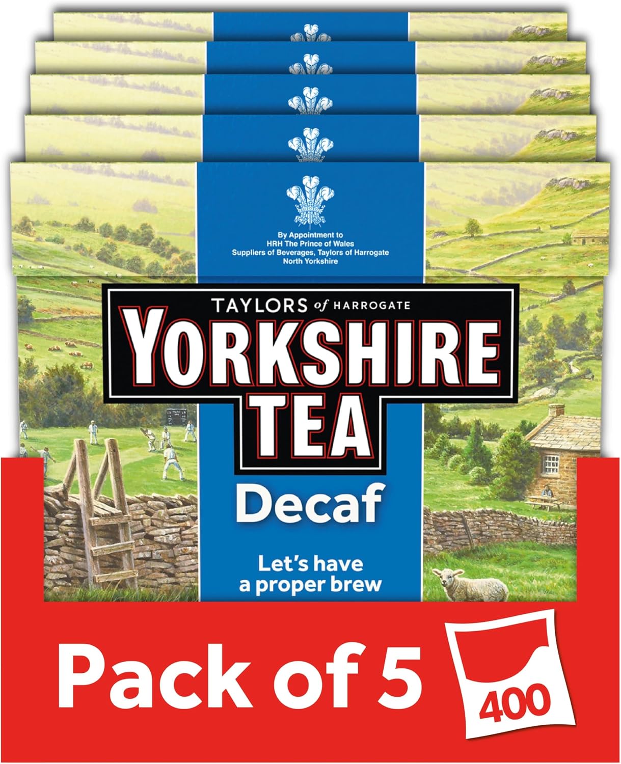 Yorkshire Tea Decaf, 5 Boxes of 80 Tea Bags (Total 400 Bags)