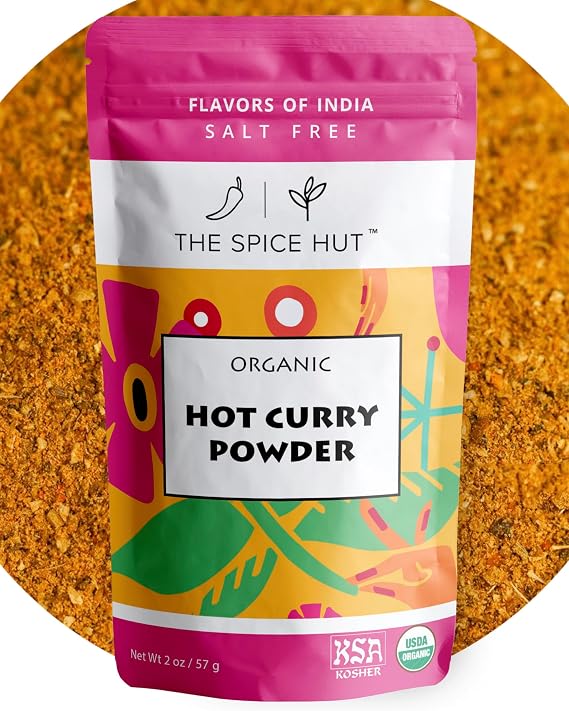 Organic Hot Indian Curry Powder, Salt-Free, Authentic Flavorful Desi Spice Blend for Easy Indian Cooking, South Asian Spicy Curry Seasoning Mix / All-Natural, Kosher, Vegan, Gluten Free, Keto -No MSG- 2oz Pack