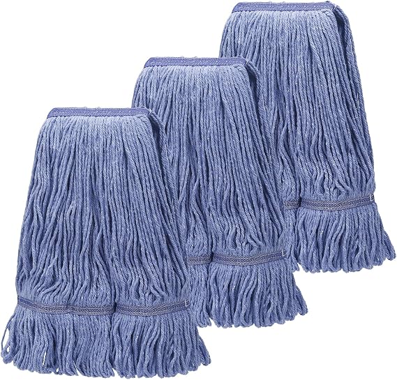 kCarpolyGeneral Cleaning Mop Heavy Duty Commercial Replacement, Heavy Duty Mop Head Commercial Replacement ,Wet Industrial Blue Cotton Looped End String Head Refill (Pack of 3) Blue