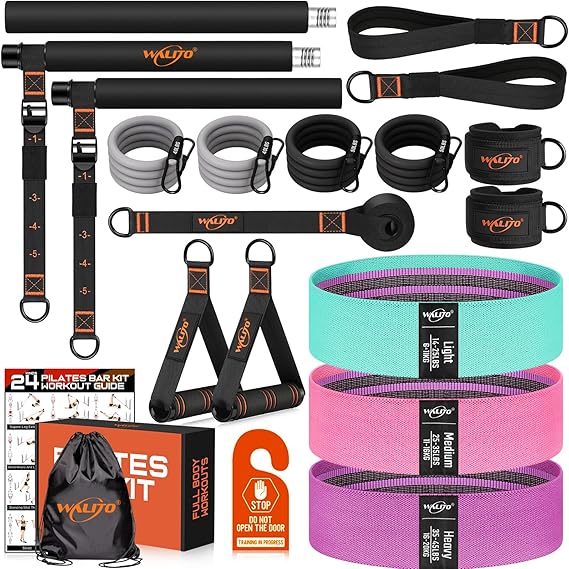 Pilates Bar Kit with Resistance Bands, 3-Section Multifunctional Yoga Pilates Bar with Metal Adjustment Buckle.Portable Pilates Equipment for Women & Men Full-Body Workouts at Home Gym