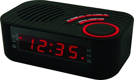 Coby CBCR-100-BLK Digital Alarm Clock with AM/FM Radio and Dual Alarm (Black)