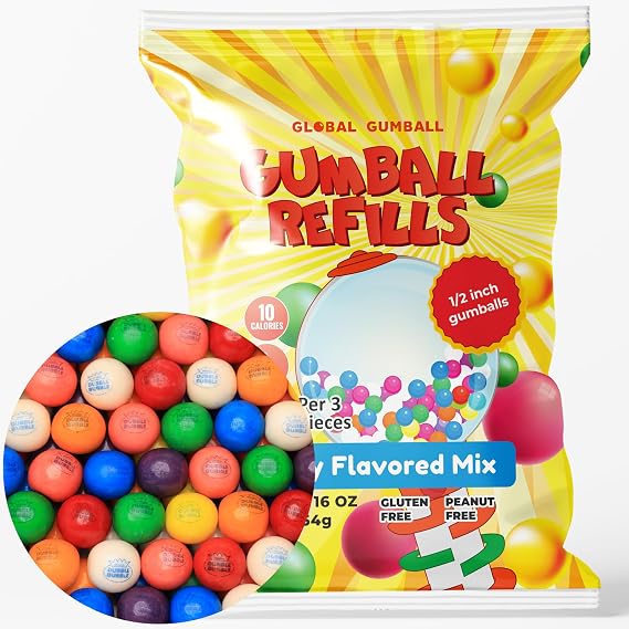 Gumballs for Gumball Machine Refill Chewing Bubble Gum 1 LB | Mini Gumballs 0.5 inch 13mm - Doubble Bubble Gum for Kids - Assorted Flavors