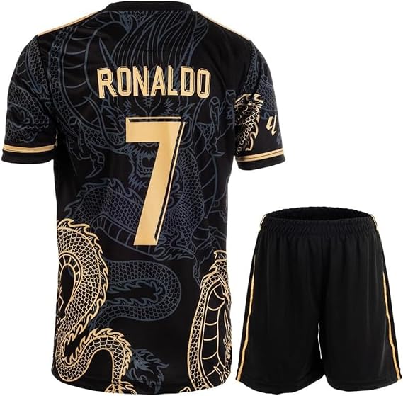 Madrid Home #7 Retro Jersey Black Dragon Limited Special Edition Rare Football Children's Jersey & Shorts Set Youth Sizes