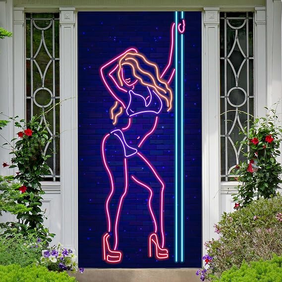 Neon Pole Dance Banner Backdrop Hot Show Hot Sexy Girl Dancing Theme Door Decor for Girls Bachelorette Bridal Shower Wedding Night Birthday Party Favors Decorations Supplies 35.4x72.8in-BECKTEN
