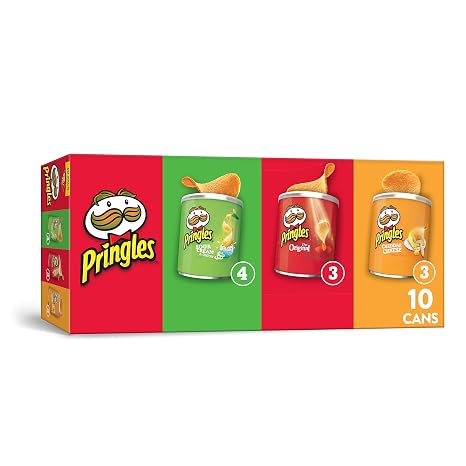 Pringles Potato Crisps Chips, Flavored Variety Pack, Original, Cheddar Cheese, Sour Cream and Onion, Grab and Go, 13.7 oz (10 Cans)