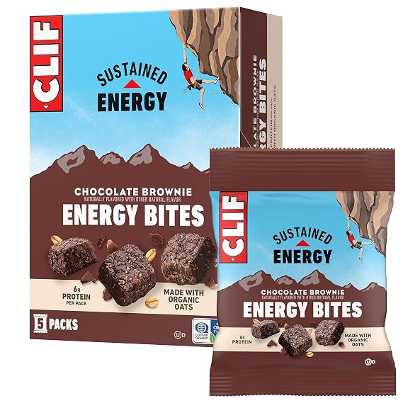 CLIF BAR Energy Bites, Chocolate Brownie, 5ct | 6g Protein per Pack, Made with Organic Oats, Non-GMO, Plant-Based, No High Fructose Corn Syrup