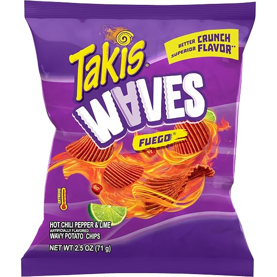 Takis Fuego Waves Snack Size Bag 2.5 oz - Hot Chili Pepper & Lime Flavored Extreme Spicy Wavy Potato Chips